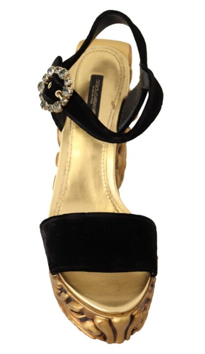 Dolce & Gabbana - Baroque Velvet Heels in Black and Gold