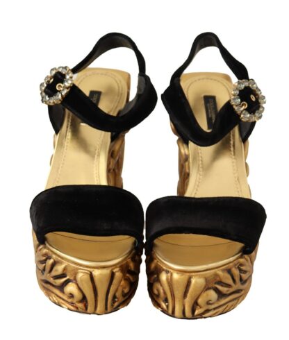 Dolce & Gabbana - Baroque Velvet Heels in Black and Gold