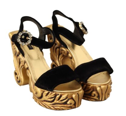 Dolce & Gabbana - Baroque Velvet Heels in Black and Gold