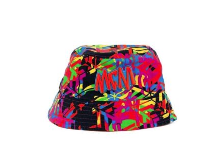 MCM - Cubic Monogram Neon Cotton Silk Blend Embroidered Logo Bucket Hat