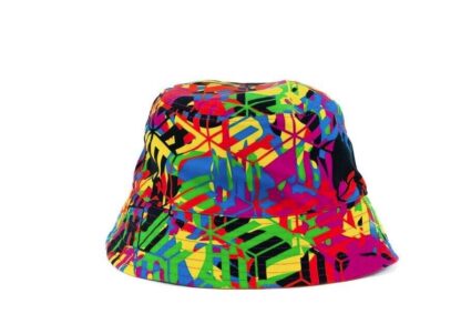 MCM - Cubic Monogram Neon Cotton Silk Blend Embroidered Logo Bucket Hat