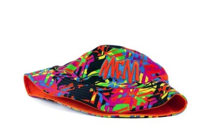 MCM - Cubic Monogram Neon Cotton Silk Blend Embroidered Logo Bucket Hat