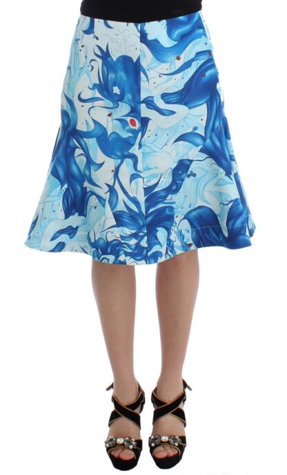 Koonhor - Elegant Fresco-Print Knee-Length Skirt