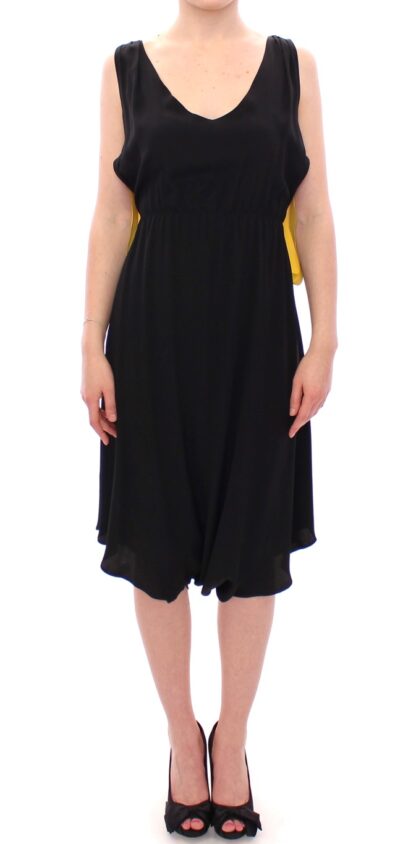 Lamberto Petri - Elegant Silk Blend Shift Dress in Black and Yellow