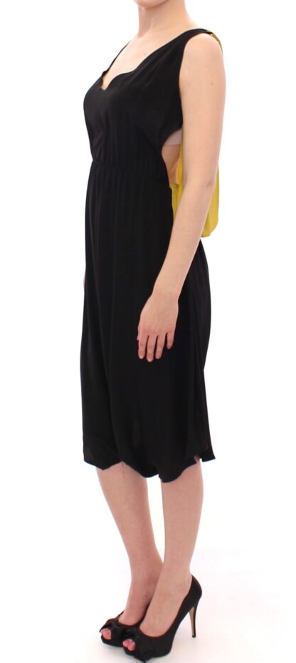 Lamberto Petri - Elegant Silk Blend Shift Dress in Black and Yellow