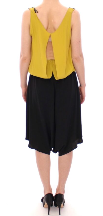 Lamberto Petri - Elegant Silk Blend Shift Dress in Black and Yellow