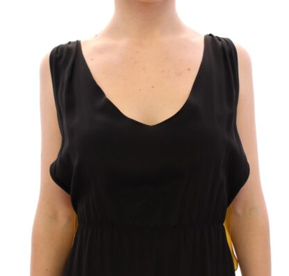 Lamberto Petri - Elegant Silk Blend Shift Dress in Black and Yellow