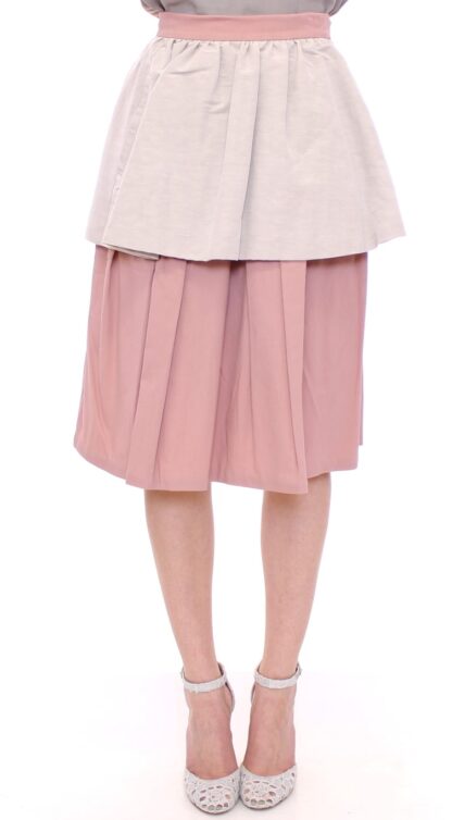 Comeforbreakfast - Elegant Pleated Knee-length Skirt in Pink and Gray