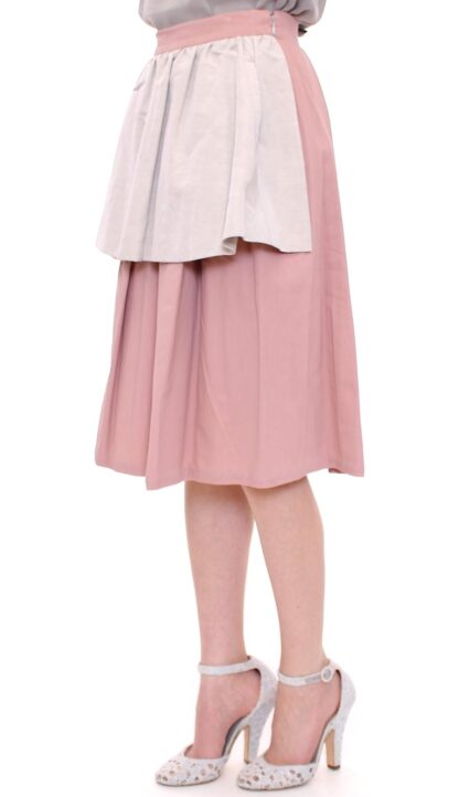 Comeforbreakfast - Elegant Pleated Knee-length Skirt in Pink and Gray