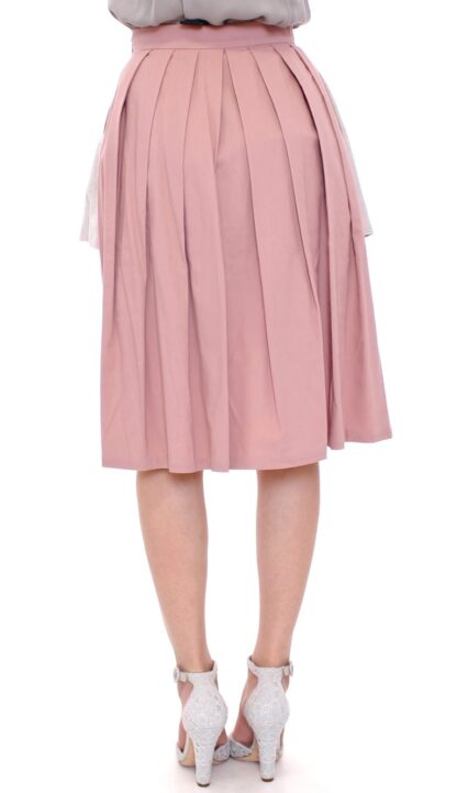 Comeforbreakfast - Elegant Pleated Knee-length Skirt in Pink and Gray