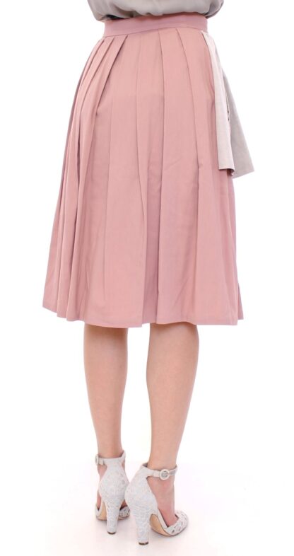 Comeforbreakfast - Elegant Pleated Knee-length Skirt in Pink and Gray