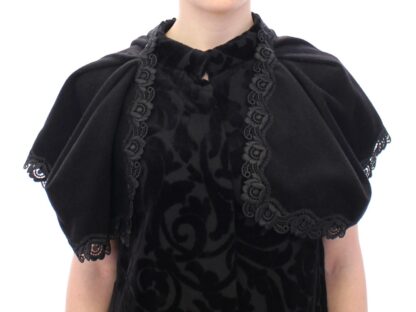 NOEMI ALEMÁN - Elegant Black Brocade Cape Coat Jacket