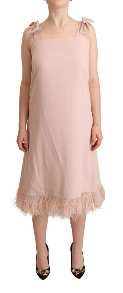 P.A.R.O.S.H. - Chic Sleeveless Midi Dress with Feather Trim