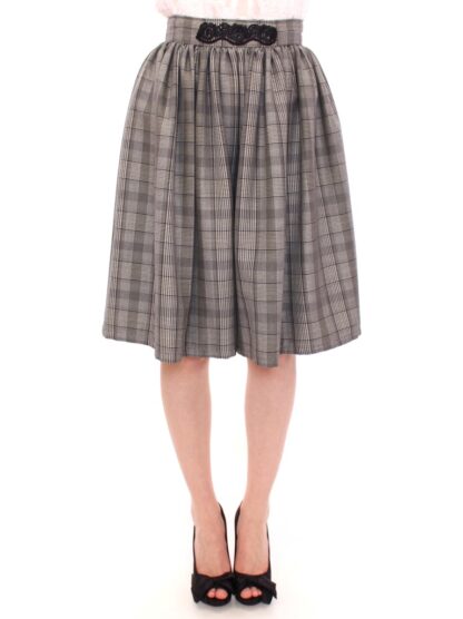 NOEMI ALEMÁN - Elegant Gray Checkered Wool Shorts Skirt