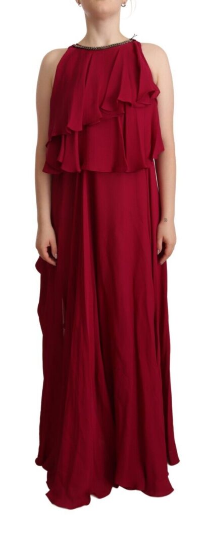 PLEIN SUD - Elegant Silk Sleeveless Ruffled Maxi Dress