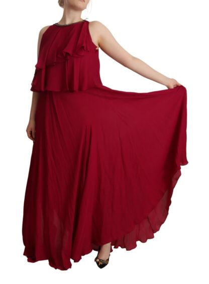 PLEIN SUD - Elegant Silk Sleeveless Ruffled Maxi Dress