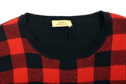 Costume National - Chic Red & Black Checkered Wool Crewneck Sweater