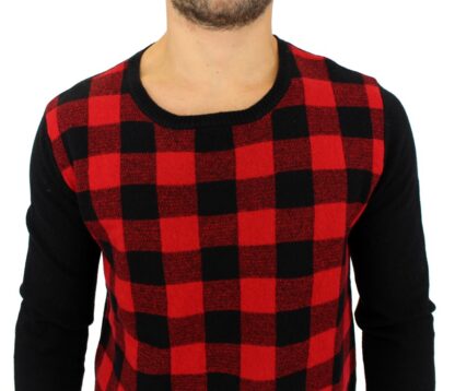 Costume National - Chic Red & Black Checkered Wool Crewneck Sweater