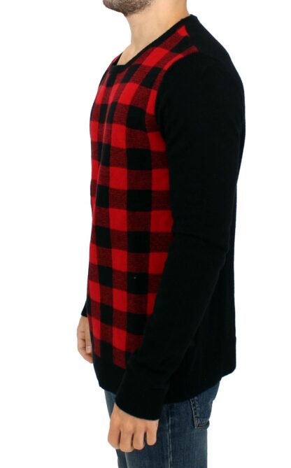 Costume National - Chic Red & Black Checkered Wool Crewneck Sweater