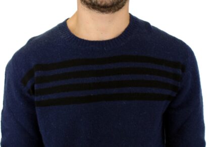 Costume National - Chic Blue Striped Crewneck Sweater Pullover