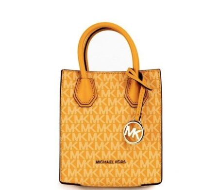 Michael Kors - Mercer XS Honeycomb Gold Signature PVC North South Shopper Crossbody Bag