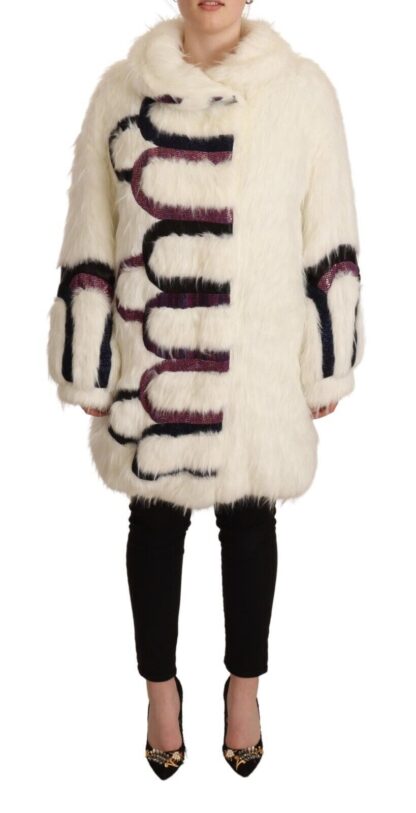 Custo Barcelona - Elegant White Fur Overcoat Jacket