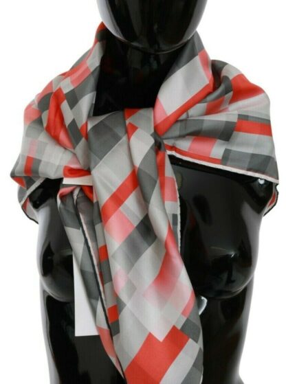 Costume National - Elegant Silk Checkered Scarf in Gray and Red