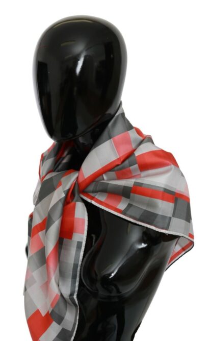 Costume National - Elegant Silk Checkered Scarf in Gray and Red