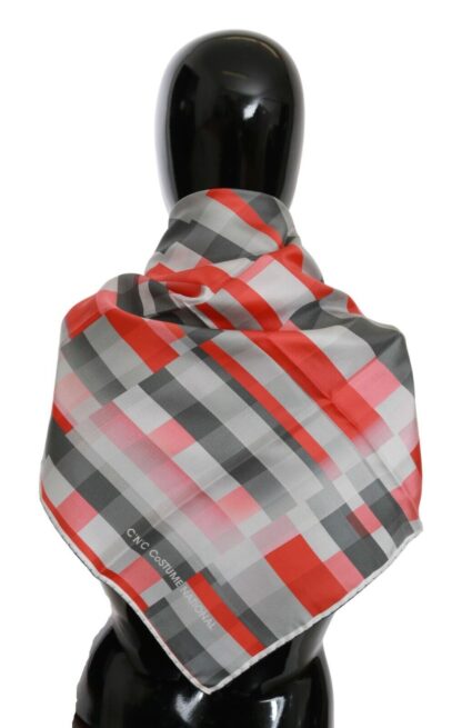 Costume National - Elegant Silk Checkered Scarf in Gray and Red