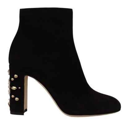 Dolce & Gabbana - Elegant Suede Ankle Boots with Crystal Embellishment