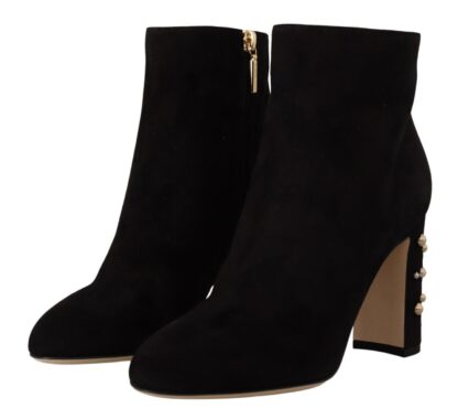 Dolce & Gabbana - Elegant Suede Ankle Boots with Crystal Embellishment