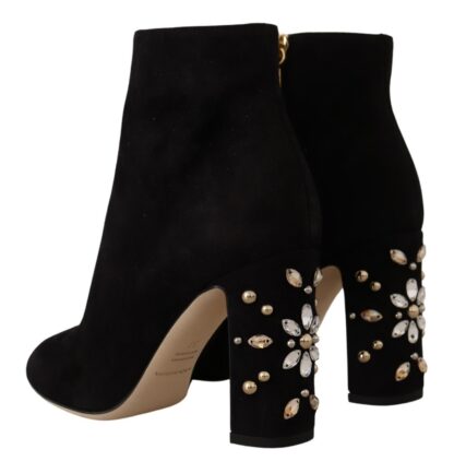 Dolce & Gabbana - Elegant Suede Ankle Boots with Crystal Embellishment