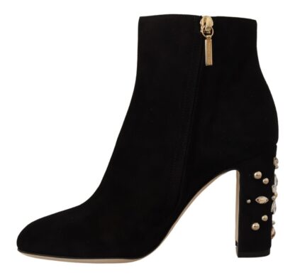 Dolce & Gabbana - Elegant Suede Ankle Boots with Crystal Embellishment