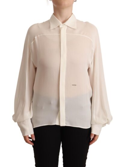 Dsquared² - Elegant Off White Silk Long Sleeve Blouse