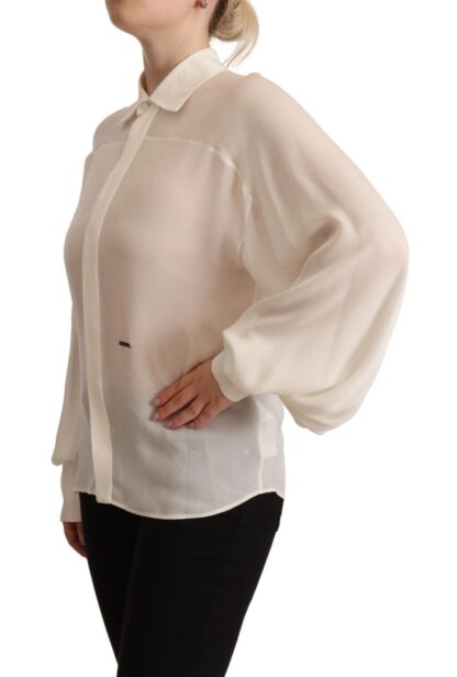 Dsquared² - Elegant Off White Silk Long Sleeve Blouse