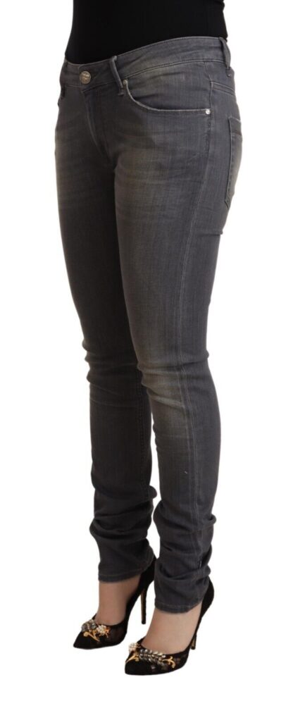 Acht - Elegant Dark Gray Skinny Jeans - Low Waist Zip Closure