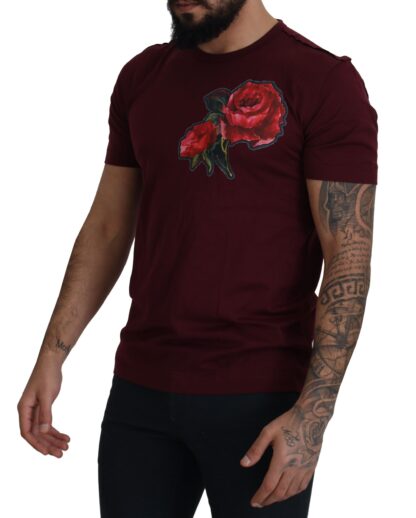 Dolce & Gabbana - Elegant Bordeaux Roses Motif Crewneck Tee