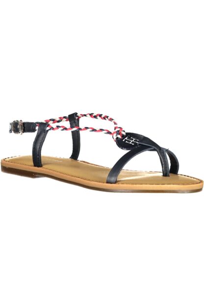 Tommy Hilfiger - Chic Blue Leather Thong Sandals with Ankle Buckle