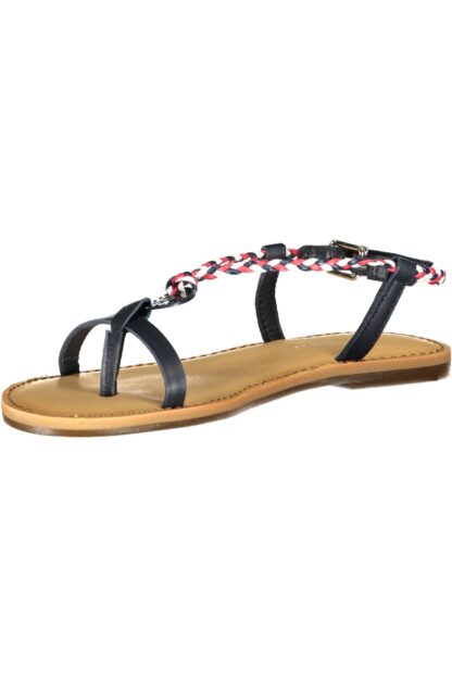 Tommy Hilfiger - Chic Blue Leather Thong Sandals with Ankle Buckle