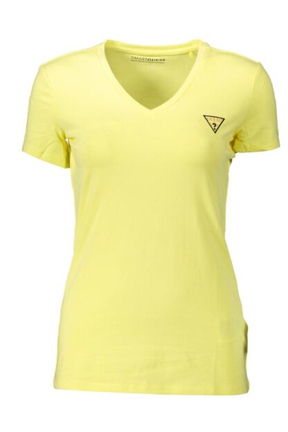 Guess Jeans - Chic V-Neck Yellow Tee with Iconic Logo