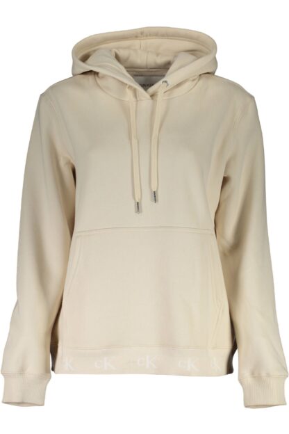 Calvin Klein - Beige Cotton Hooded Sweatshirt with Logo Print