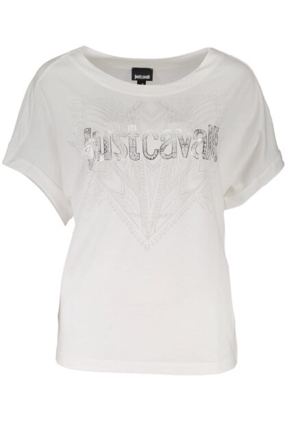 Just Cavalli - Chic White Print Tee with Logo Accent