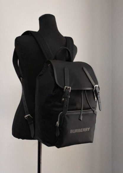 Burberry - Aviator Large Black Branded Econyl Nylon Drawstring Backpack Bookbag