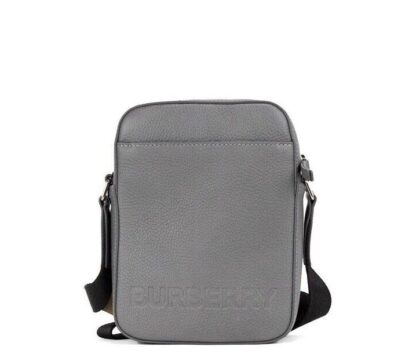 Burberry - Thornton Small Grey Embossed Logo Grainy Leather Crossbody Handbag