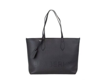 Burberry - Ardwell Medium Black Logo Branded Pebble Leather Shoulder Tote Handbag