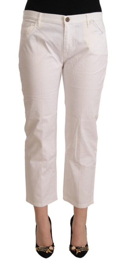 L'Autre Chose - Chic White Mid Waist Skinny Cropped Jeans