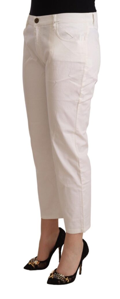 L'Autre Chose - Chic White Mid Waist Skinny Cropped Jeans