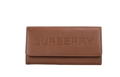 Burberry - Porter Tan Grained Leather Embossed Continental Clutch Flap Wallet Brown