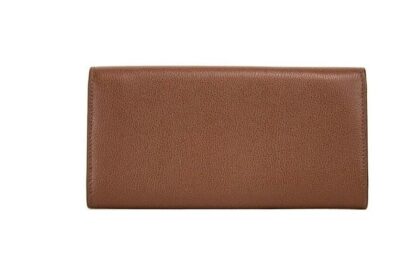 Burberry - Porter Tan Grained Leather Embossed Continental Clutch Flap Wallet Brown