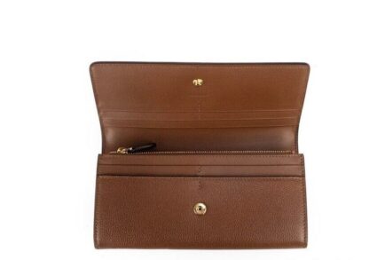 Burberry - Porter Tan Grained Leather Embossed Continental Clutch Flap Wallet Brown